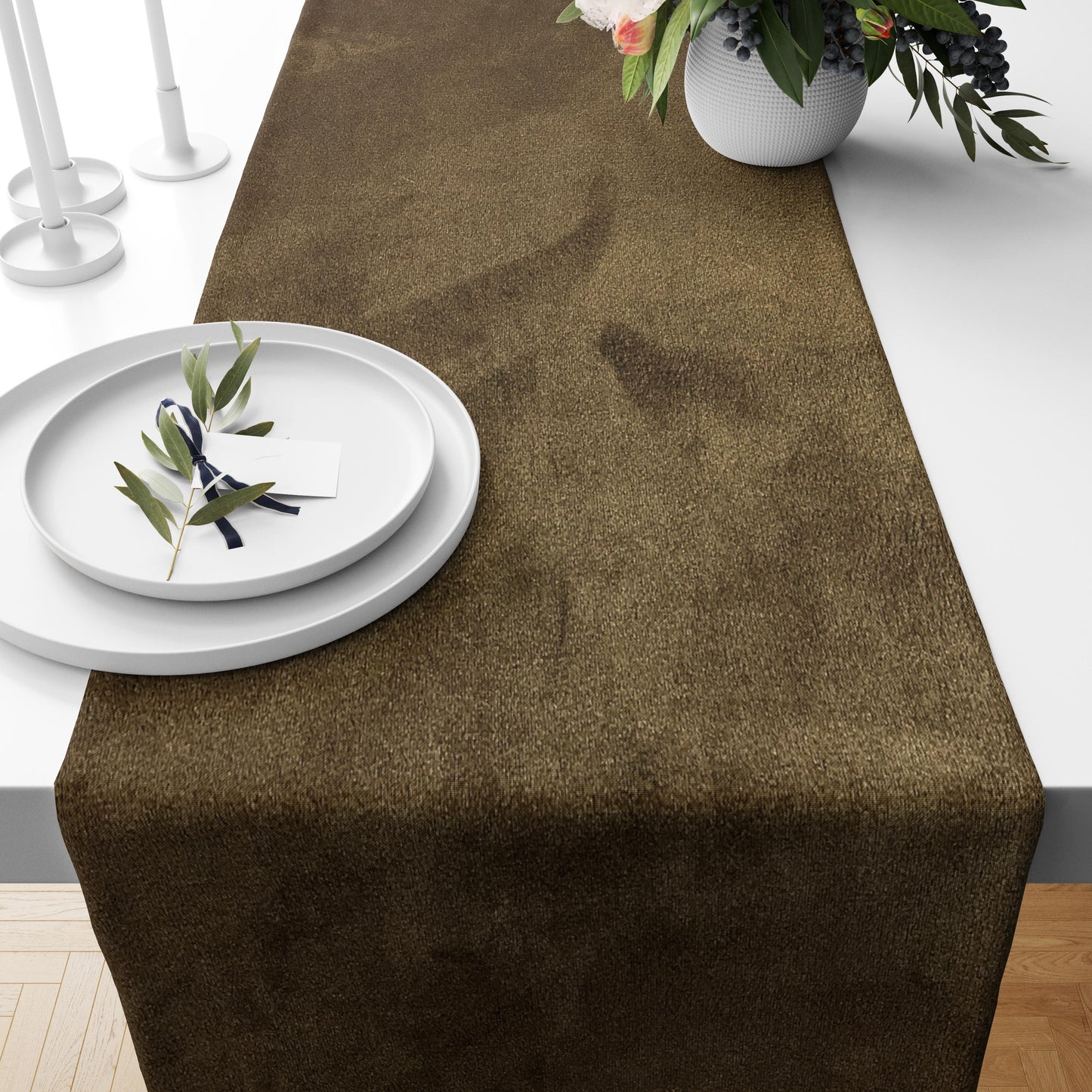 Malai Velvet - Olive Brown Table Runner