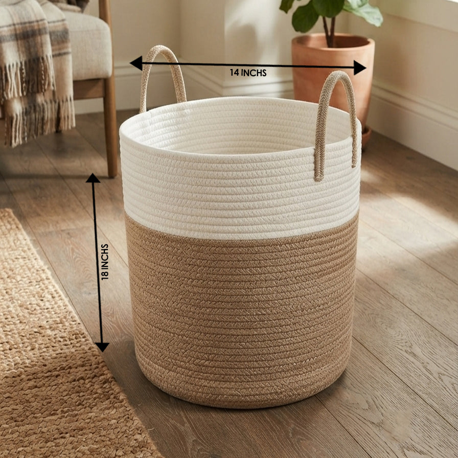 Handwoven - Jute White & Natural Laundry Basket