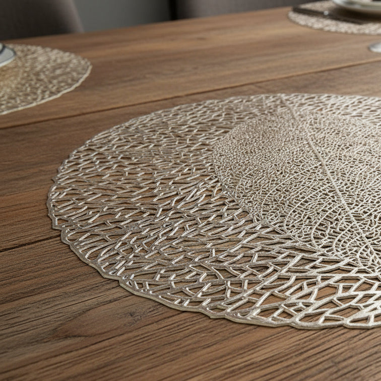 Pvc - Gold Autumn Leaf Decorative Charger Plate Trendy Home