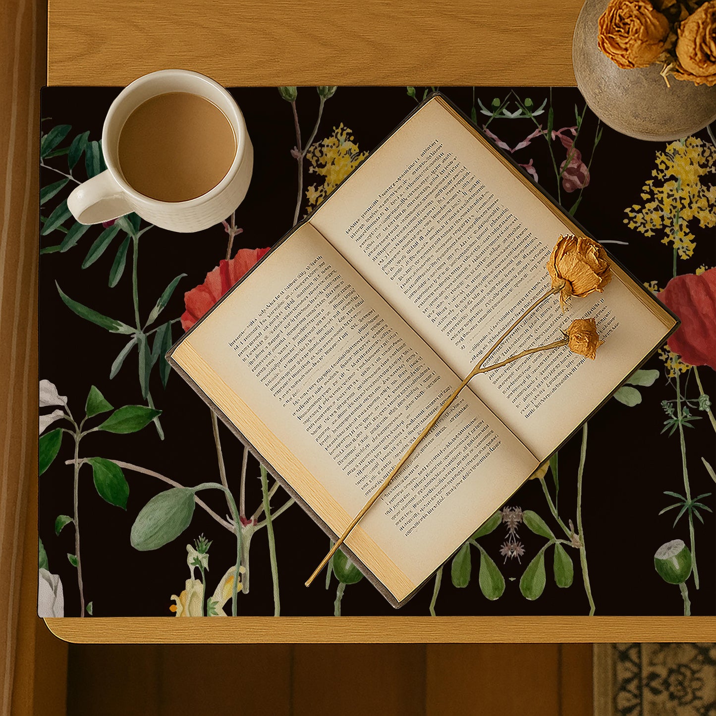 Printed - Black Rosey Bed Side Table Accent Trendy Home