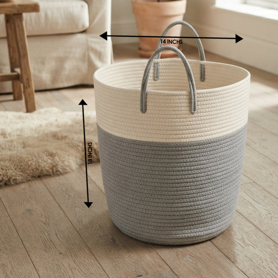 Handwoven - Jute Ivory & Grey Laundry Basket