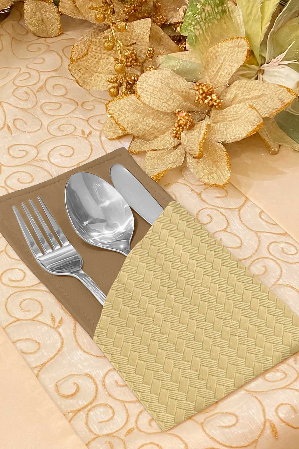 Patterned Leather - Beige Cutlery Pouch