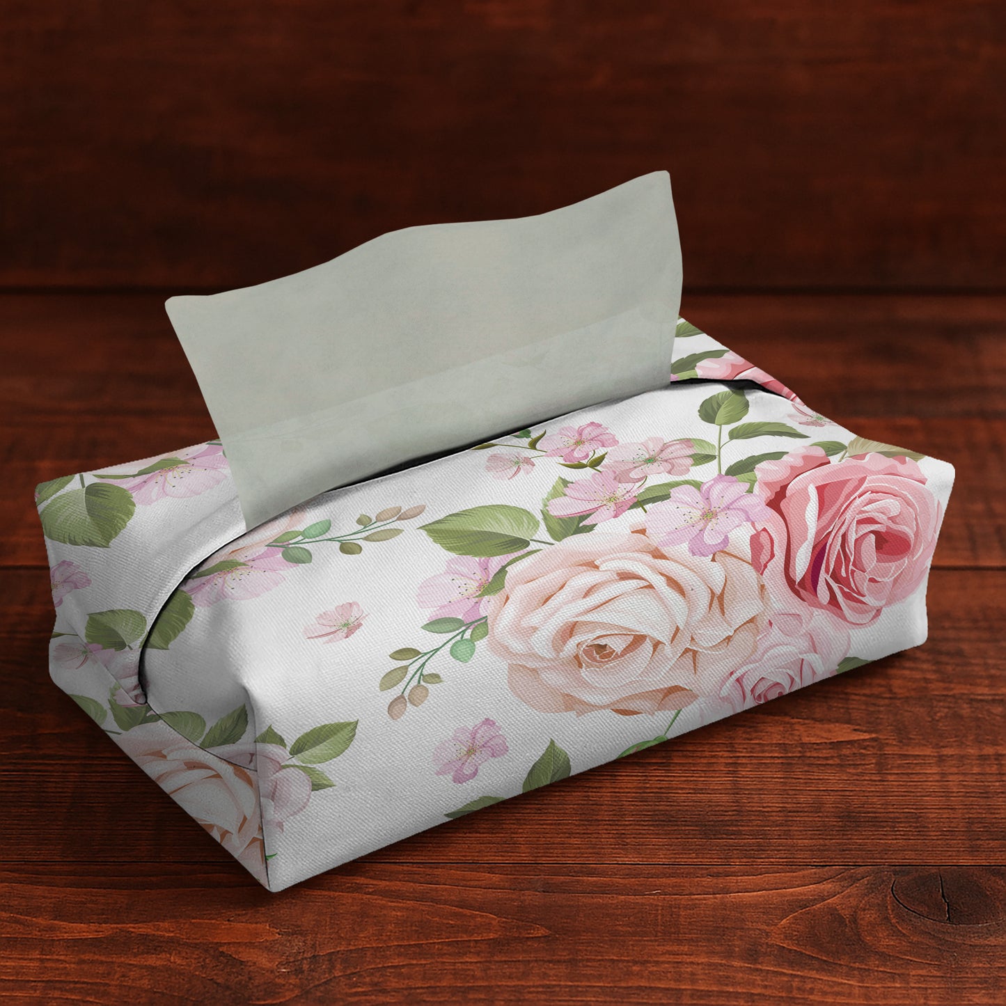 Printed - Pink Rose Tissue Box Trendy Home