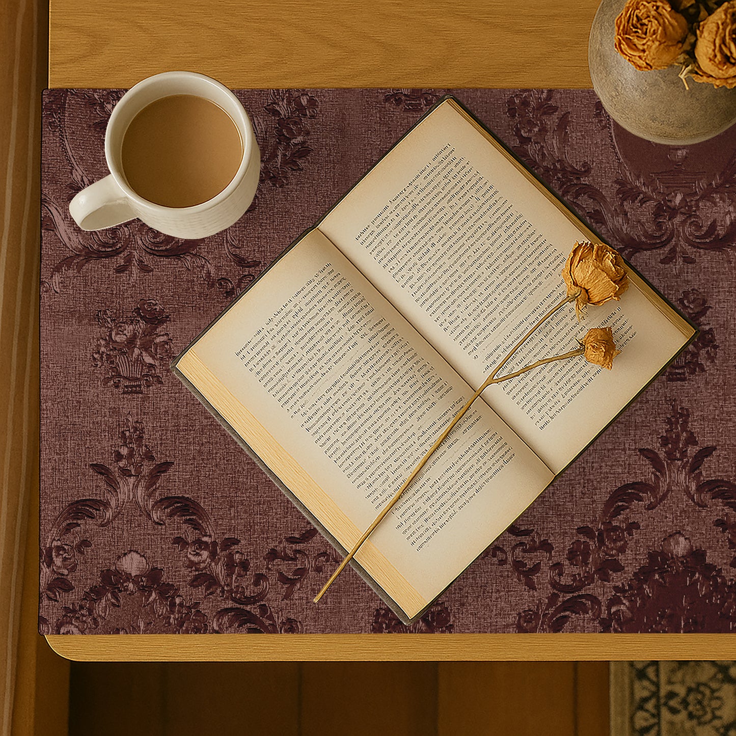 Embossed Leather - Burnt Umber Bed Side table Accent Trendy Home