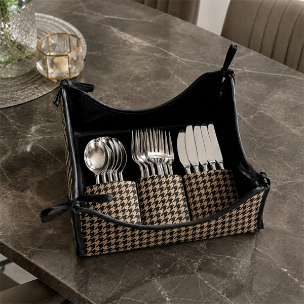 Printed - Beige Houndstooth Cutlery Tray