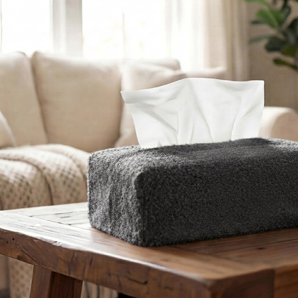 Teddy Fur - Charcoal Black Tissue Box