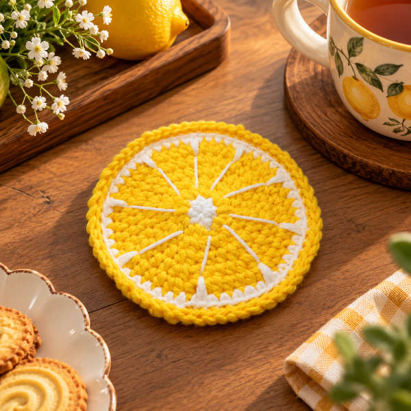 Handmade - Crochet Lemon Slice Coaster Trendy Home