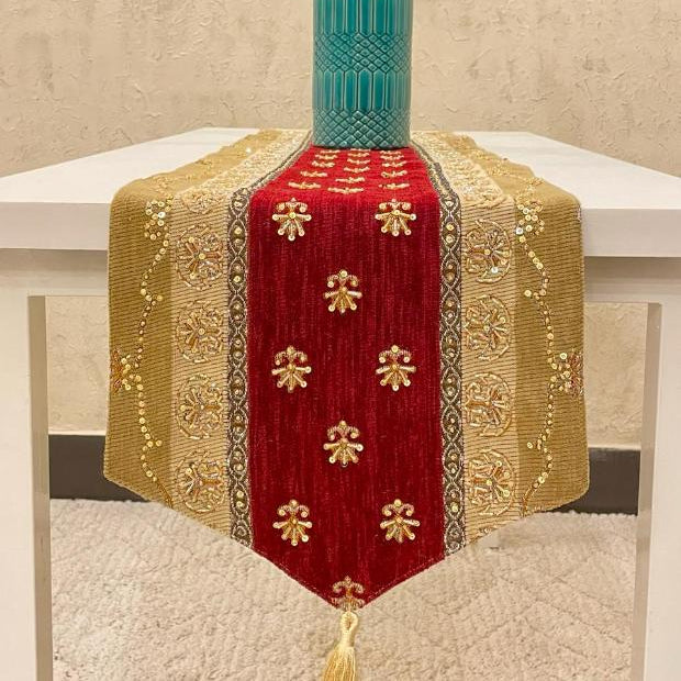 Hand Sequin - Red Ghazi Table Runner Trendy Home