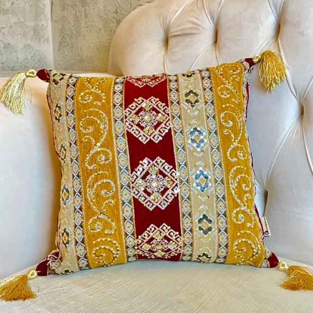 Hand Sequin - Maroon Cushion Cover Trendy Home