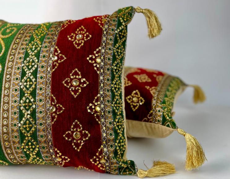 Hand Sequin - Red Green Cushion Cover Trendy Home