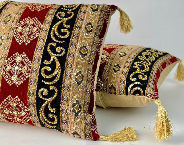 Hand Sequin - Maroon Black Cushion Cover Trendy Home