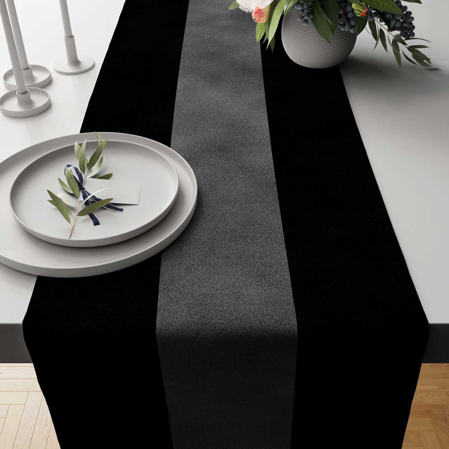 Malai Velvet - Black & Gray Table Runner Trendy Home