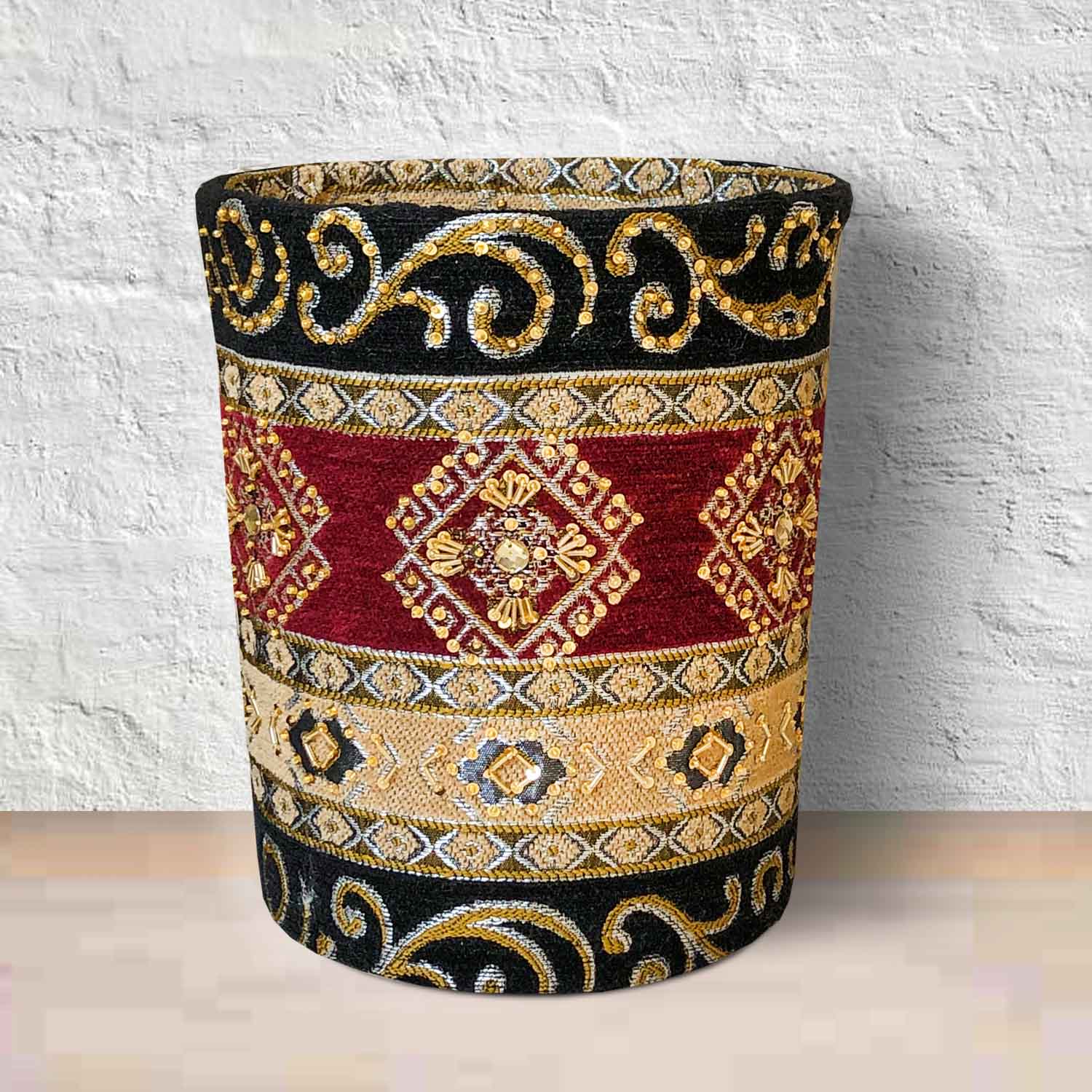 Hand Sequin - Maroon Black Dustbin Trendy Home