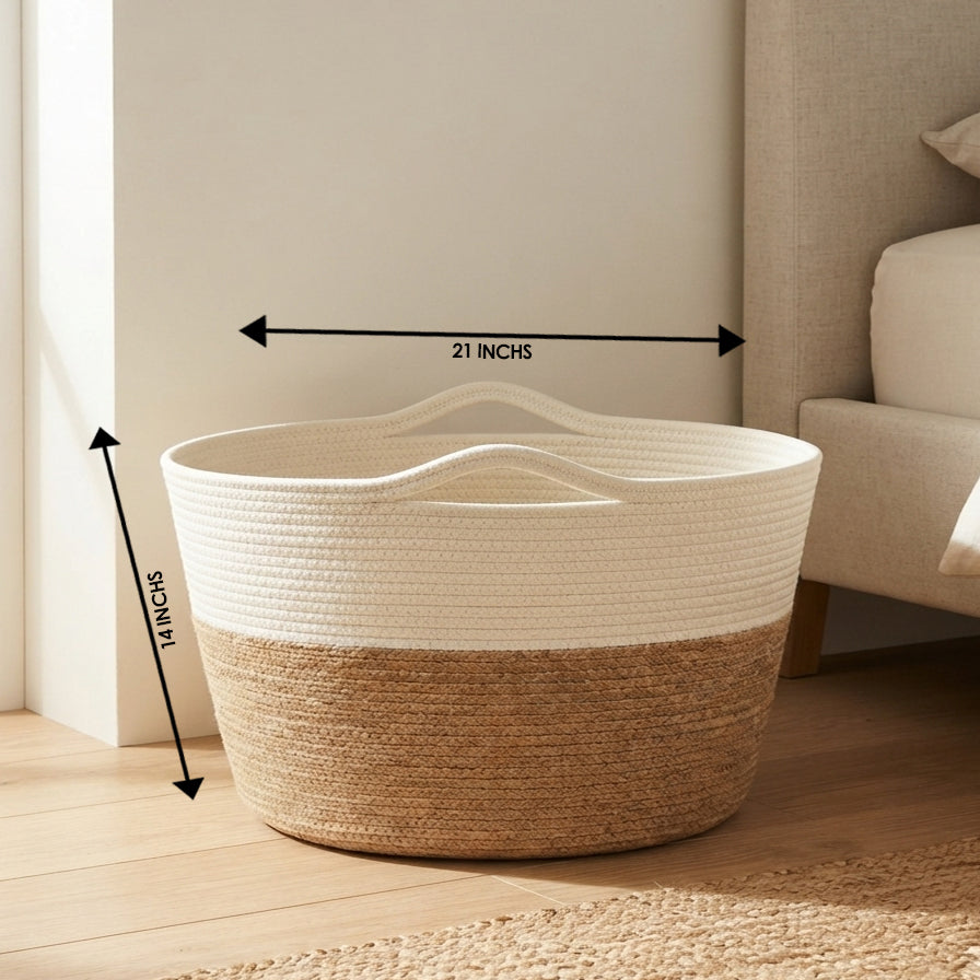 Handwoven - Jute White & Natural Storage Basket
