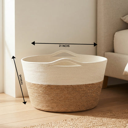 Handwoven - Jute White & Natural Storage Basket
