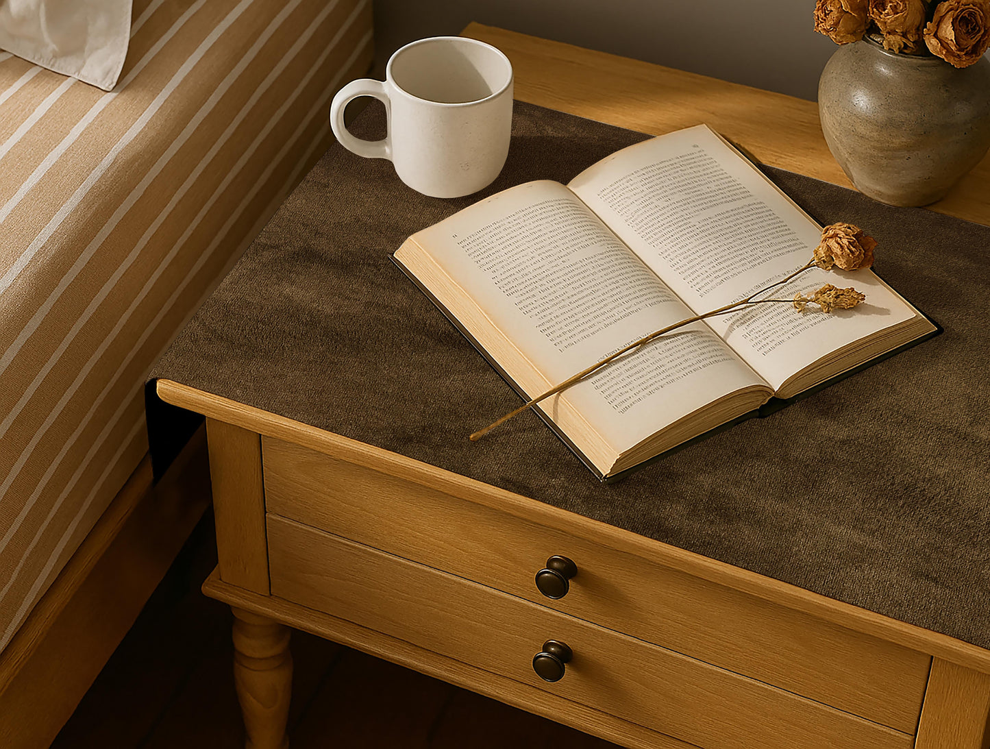 Malai Velvet - Olive Brown Bed Side Table Accent