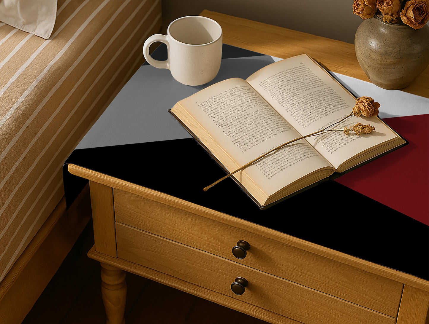 Printed - Victoria's Red Bed Side Table Accent Trendy Home