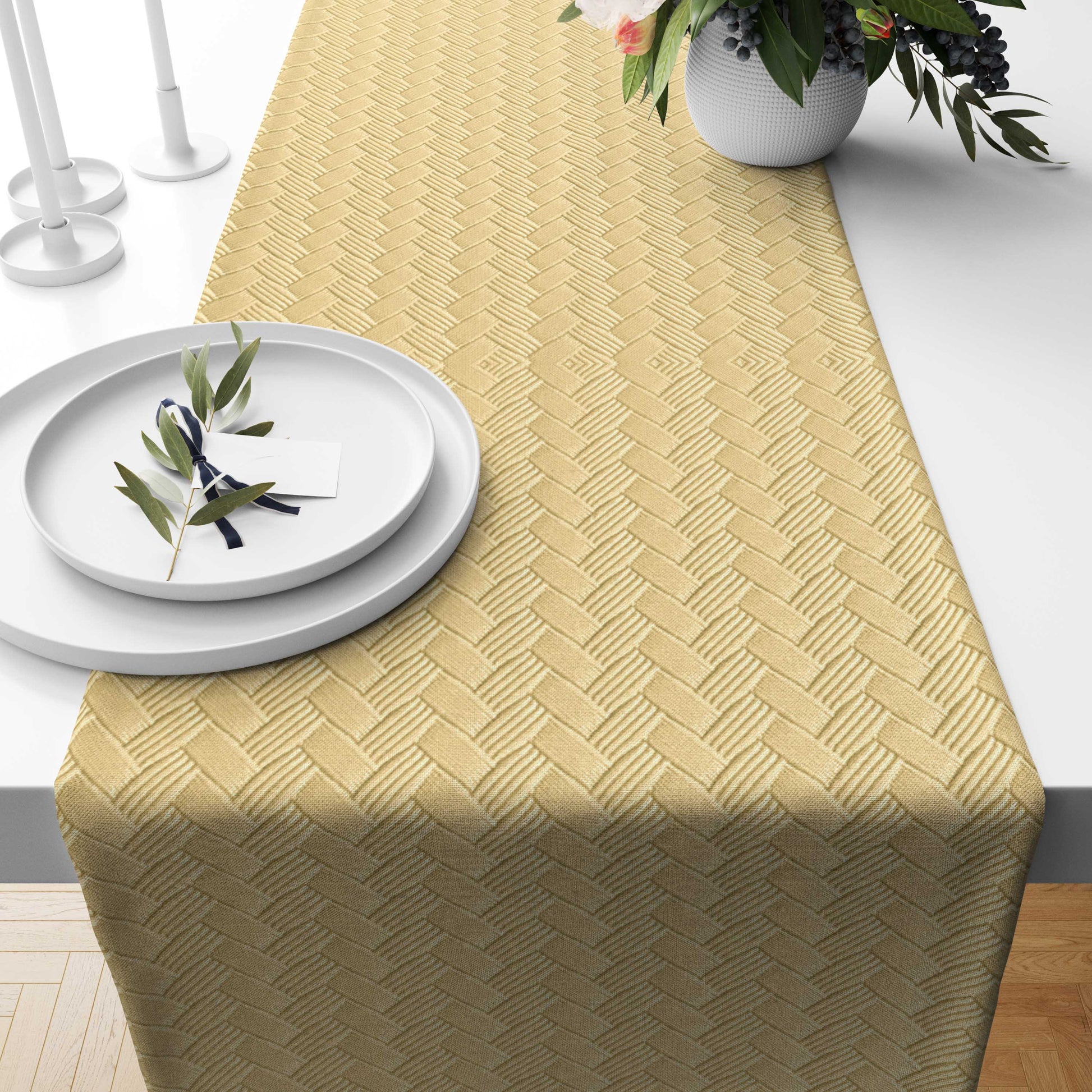 Patterned Leather - Beige Table Runner Trendy Home