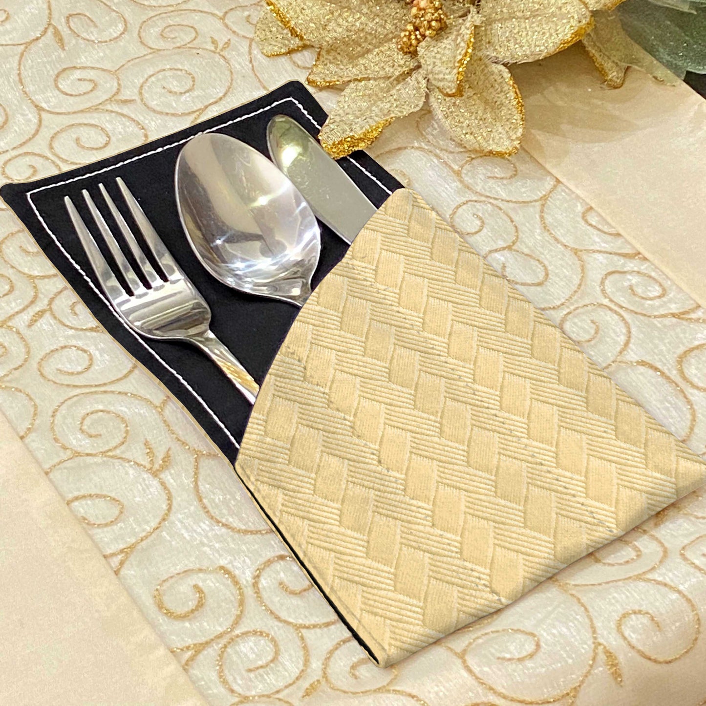 Patterned Leather - Beige Cutlery Pouch Trendy Home