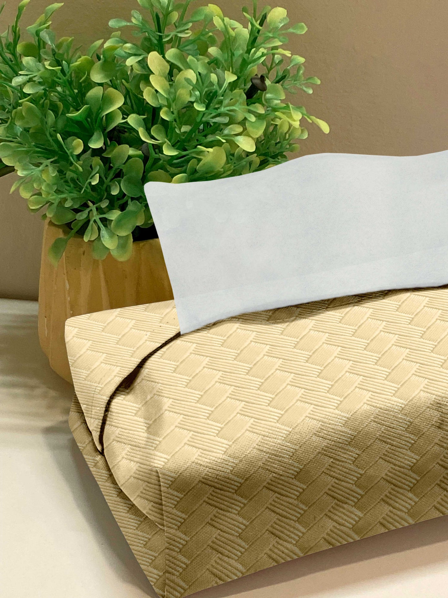 Patterned Leather - Beige Tissue Box Trendy Home