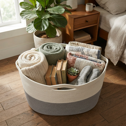 Handwoven - Jute Ivory & Grey Storage Basket