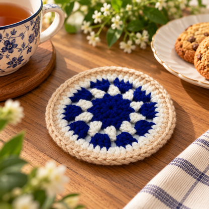Handmade - Crochet Blue Mandala Coaster Trendy Home