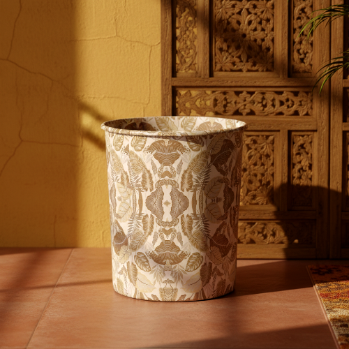 Printed - Sandy Beige Fern Dustbin Trendy Home