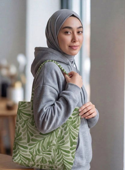 Printed - Sage Leaf Tote Bag Trendy Home