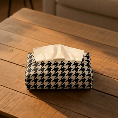 Printed - Beige Houndstooth Tissue Box Trendy Home