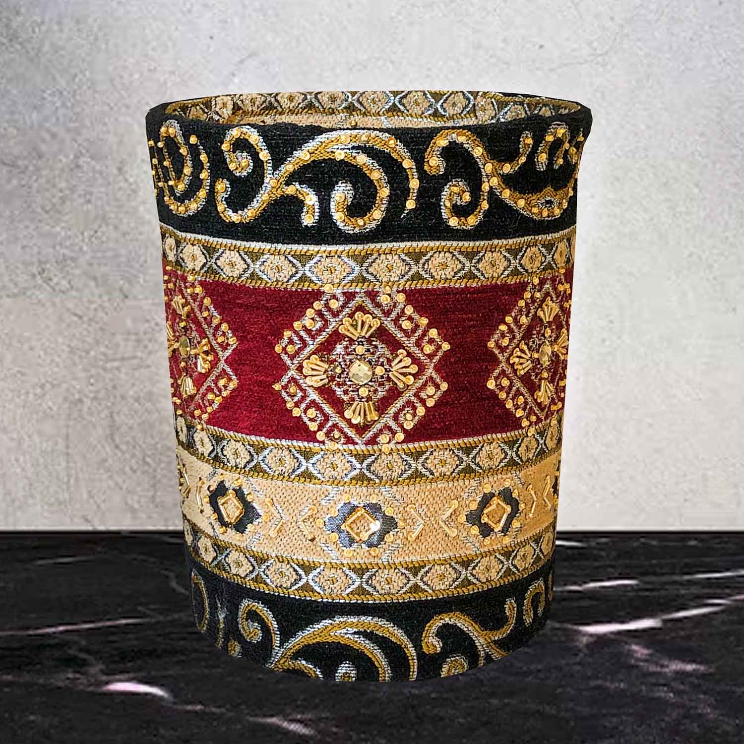 Hand Sequin - Maroon Black Dustbin Trendy Home