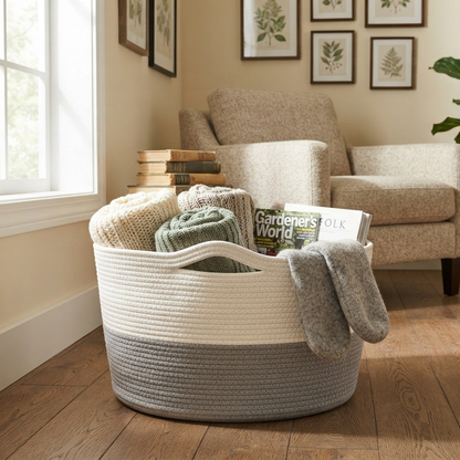 Handwoven - Jute Ivory & Grey Storage Basket