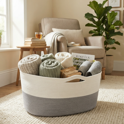 Handwoven - Jute Ivory & Grey Storage Basket
