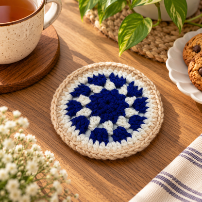 Handmade - Crochet Blue Mandala Coaster Trendy Home