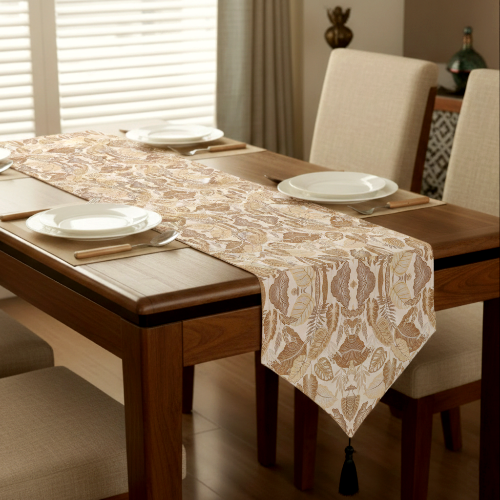 Printed - Sandy Beige Fern Table Runner Trendy Home
