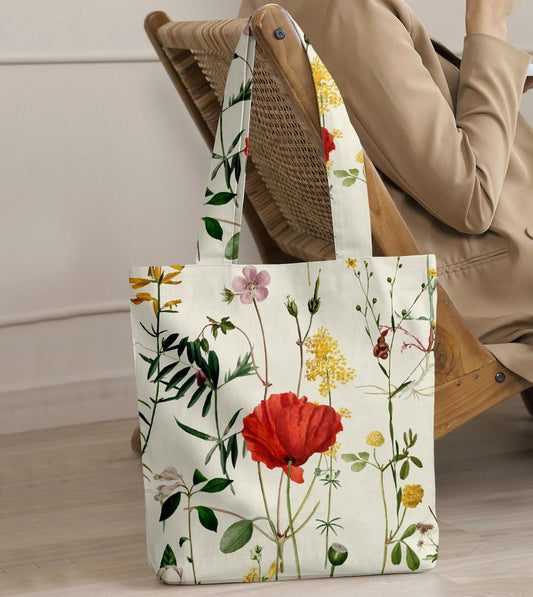 Printed - White Rosey Tote Bag Trendy Home