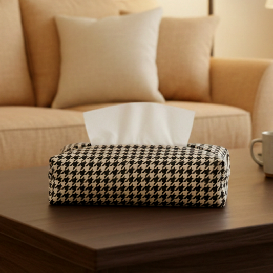 Printed - Beige Houndstooth Tissue Box Trendy Home