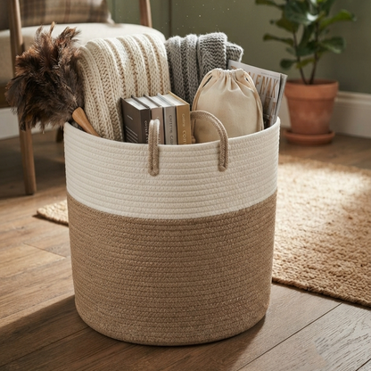 Handwoven - Jute White & Natural Laundry Basket