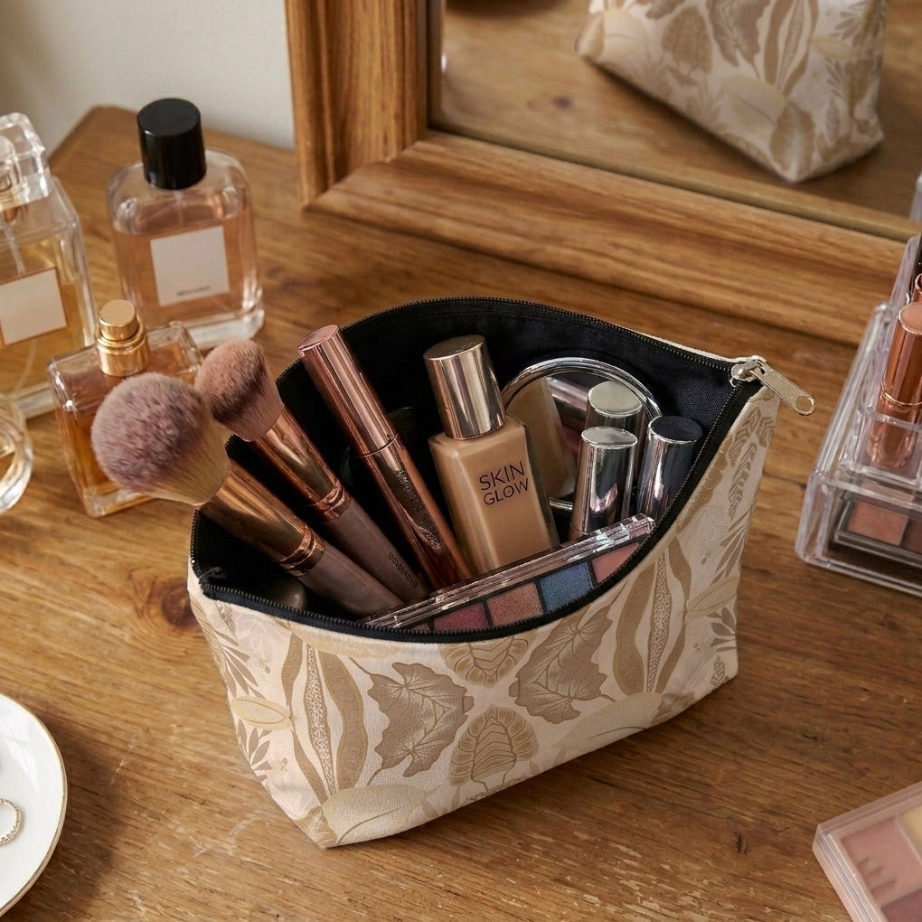 Printed - Sandy Beige Fern Cosmetic Pouch