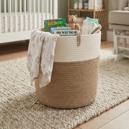 Handwoven - Jute White & Natural Laundry Basket