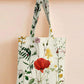 Printed - White Rosey Tote Bag Trendy Home