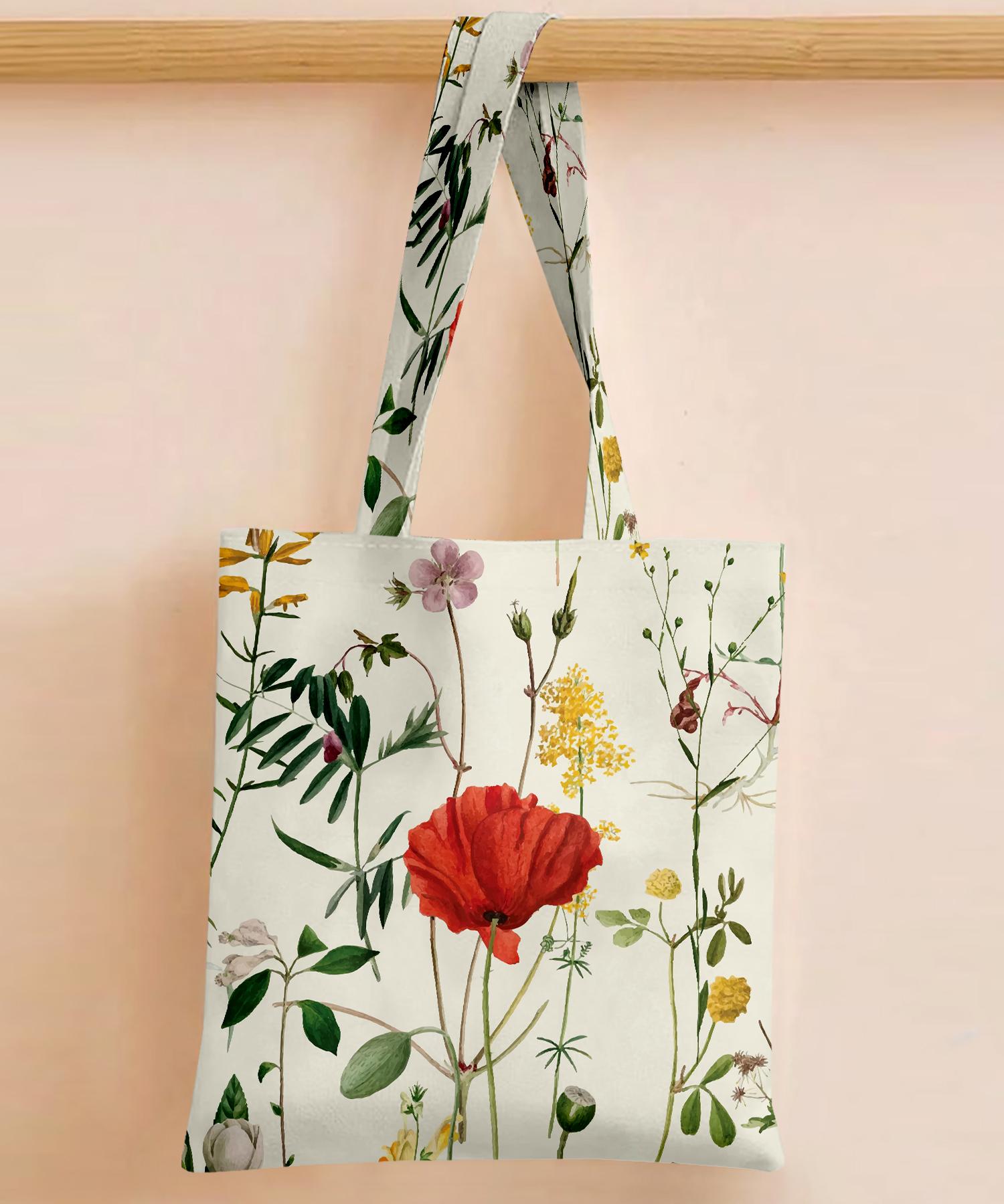 Printed - White Rosey Tote Bag Trendy Home