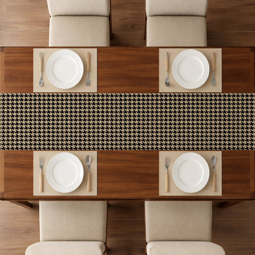 Printed - Beige Houndstooth Table Runner Trendy Home