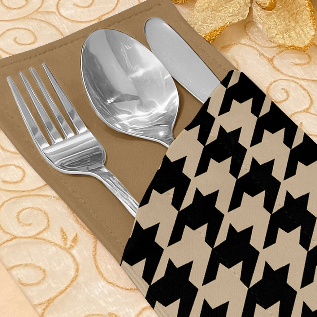 Printed - Beige Houndstooth Cutlery Pouch Trendy Home