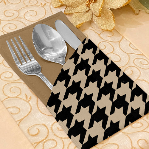 Printed - Beige Houndstooth Cutlery Pouch Trendy Home