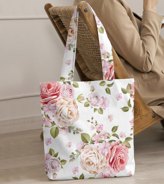 Printed - Pink Rose Tote Bag Trendy Home