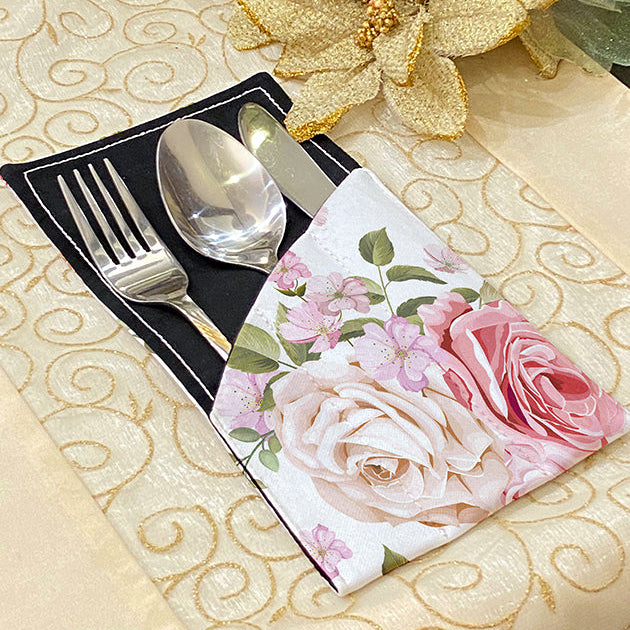 Printed - Pink Rose Cutlery Pouch Trendy Home