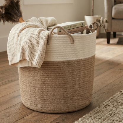 Handwoven - Jute White & Natural Laundry Basket