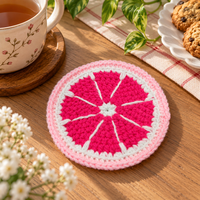 Handmade - Crochet Pink Grapefruit Coaster Trendy Home