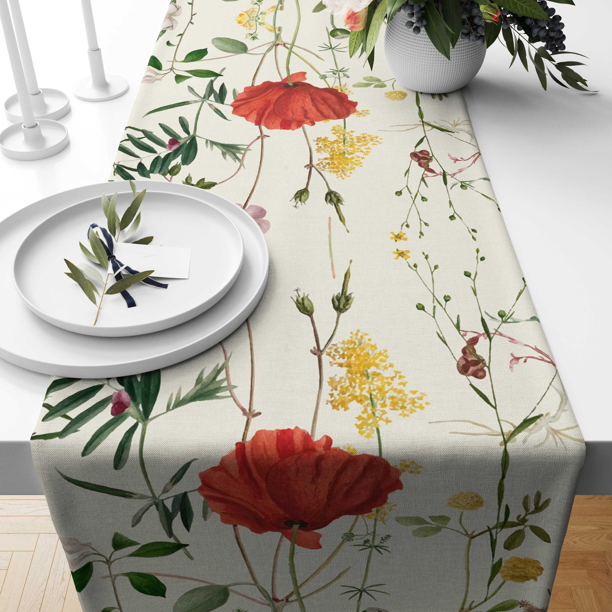 Printed - White Rosey Table Runner Trendy Home