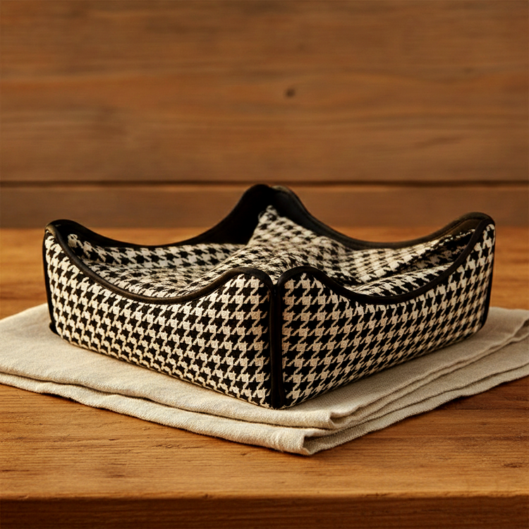 Printed - Beige Houndstooth Breadbasket Trendy Home